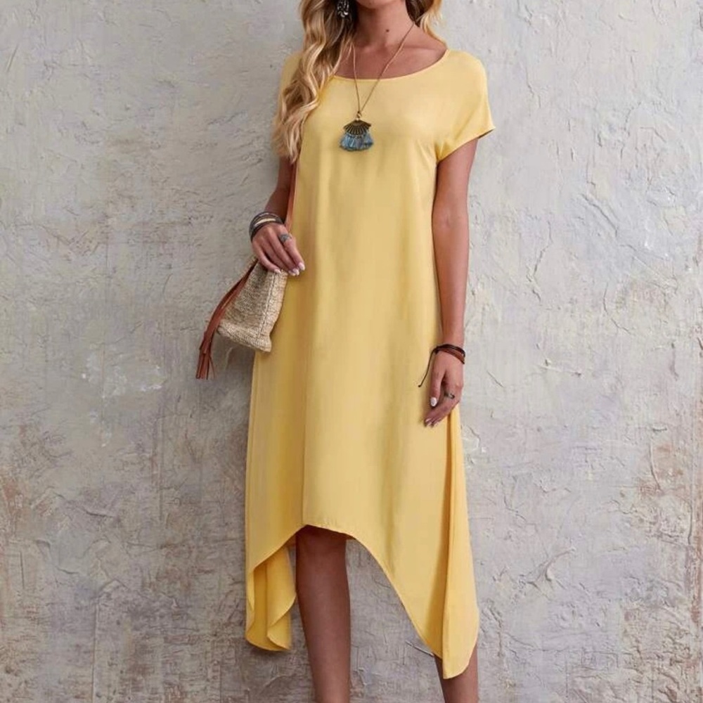 Tshirt style dress. Does not stretch